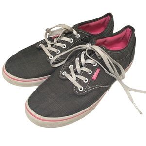 VANS 7.5 Women Low Top Gray and Pink Skate Shoes Canvas Classic Lace Up Sneakers
